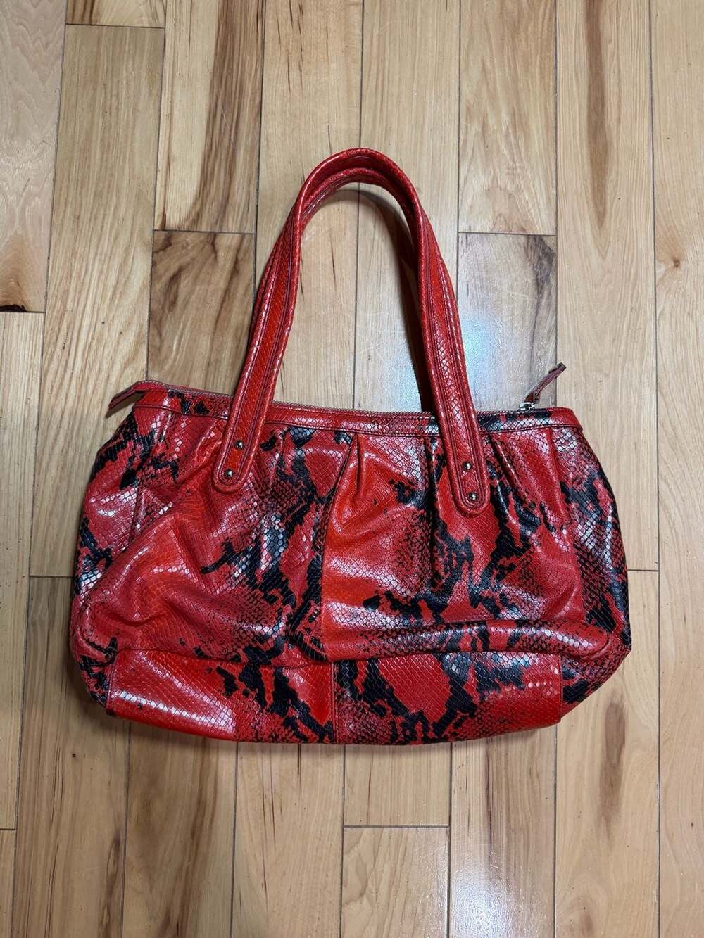 D-Fusion Red and Black Faux Snakeskin Handbag